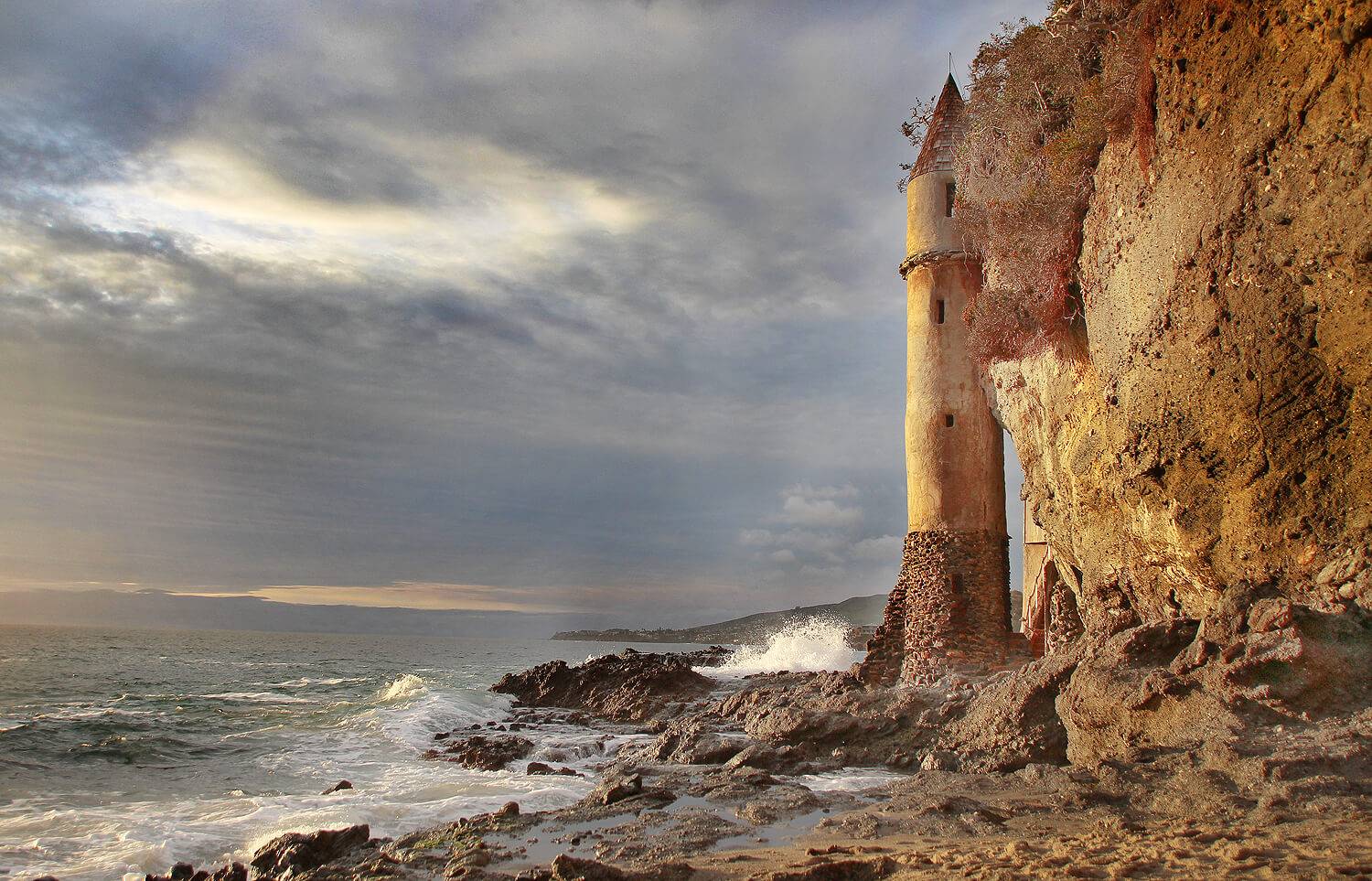 Pirate Tower is a castle that sits on the cove of Victoria Beach in Orange County